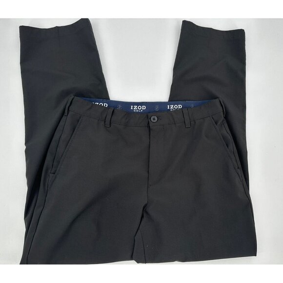 Izod Golf Men's Pants Black Flat Front Casual W34 L32 Polyester Blend - Picture 2 of 5